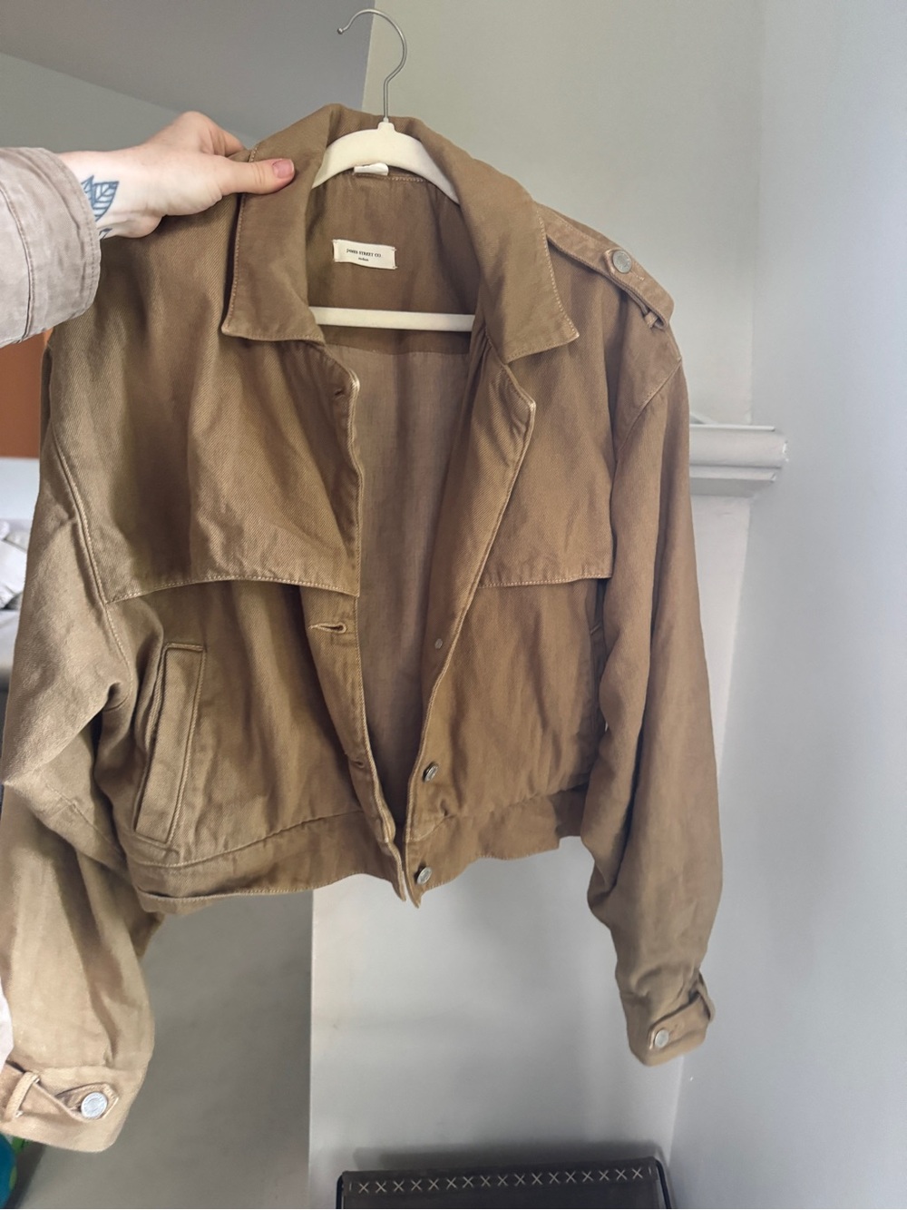 James Street Co. Women’s Khaki Cropped Trench Bomber Jacket NEW